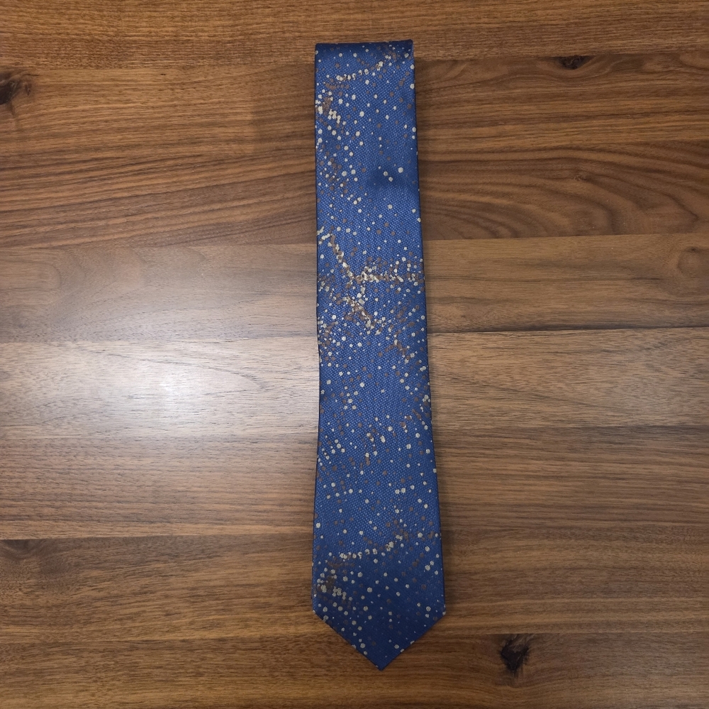 Bruno Piattelli 100% Silk Hand Made Blue Tie with Gold & Brown Abstract Dots